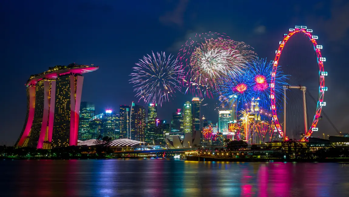 Night View of Singapore with Firework